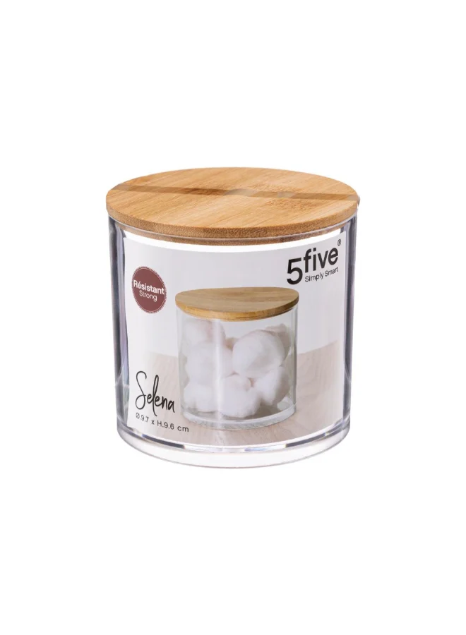 Five Simply Smart Selena Elegant Design Round Cotton Box Clear and Brown 9.6 x 9.7 x 9.7 cm 161083
