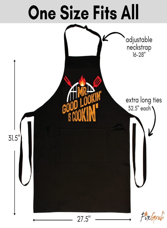 FixGrub Mr Good Lookin is Cookin BBQ Apron, Cooking Apron, Dad Apron, Funny Black Kitchen Apron with 3 Pockets,100% Cotton Durable - Image 4