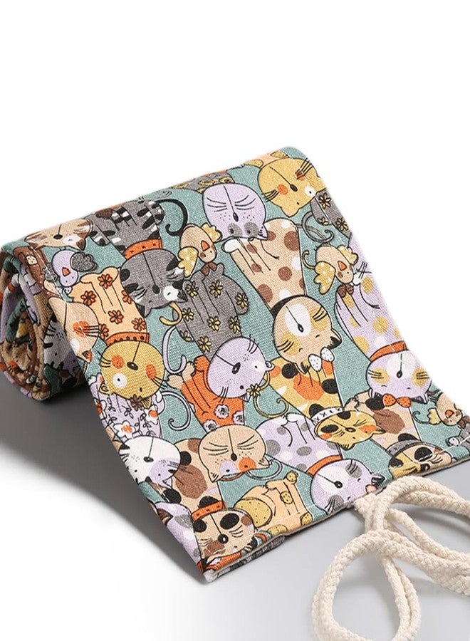 DIYOMR 24/36/72 Slots Pencil Wrap Pencil Rolls, Artist Colored Pencils Roll Up Bag Short Brushes Pouch Case Pencils Organizer for Drawing Coloring and Sketching, NO PENCILS (Cuddly Cat, 24slots) - Image 5