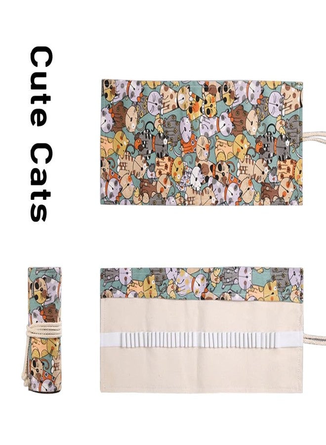 DIYOMR 24/36/72 Slots Pencil Wrap Pencil Rolls, Artist Colored Pencils Roll Up Bag Short Brushes Pouch Case Pencils Organizer for Drawing Coloring and Sketching, NO PENCILS (Cuddly Cat, 24slots) - Image 4
