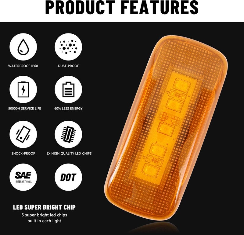 BASIKER Side Marker Lights for 2010-2018 Dodge Ram 2500 3500 Dually - 5LED x4 Replacement - Image 3