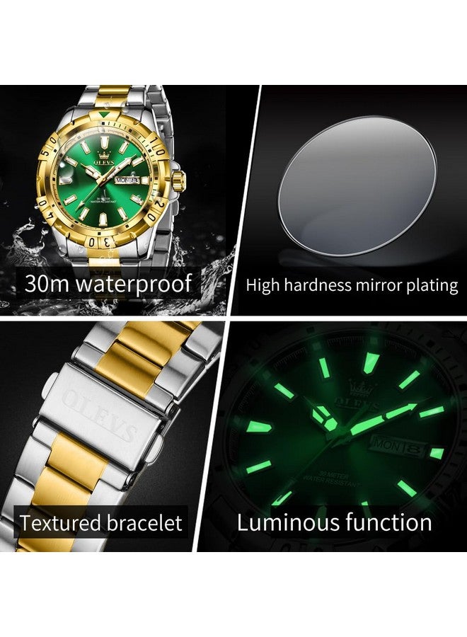 أوليفز ساعة يد  للرجال باللون الأخضر والوجه الكبير والفضي الفاخر من الفولاذ المقاوم للصدأ مع سلسلة كوارتز مضادة للماء للرجال - Image 5