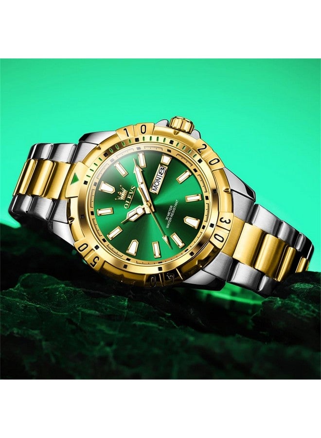 أوليفز ساعة يد  للرجال باللون الأخضر والوجه الكبير والفضي الفاخر من الفولاذ المقاوم للصدأ مع سلسلة كوارتز مضادة للماء للرجال - Image 2