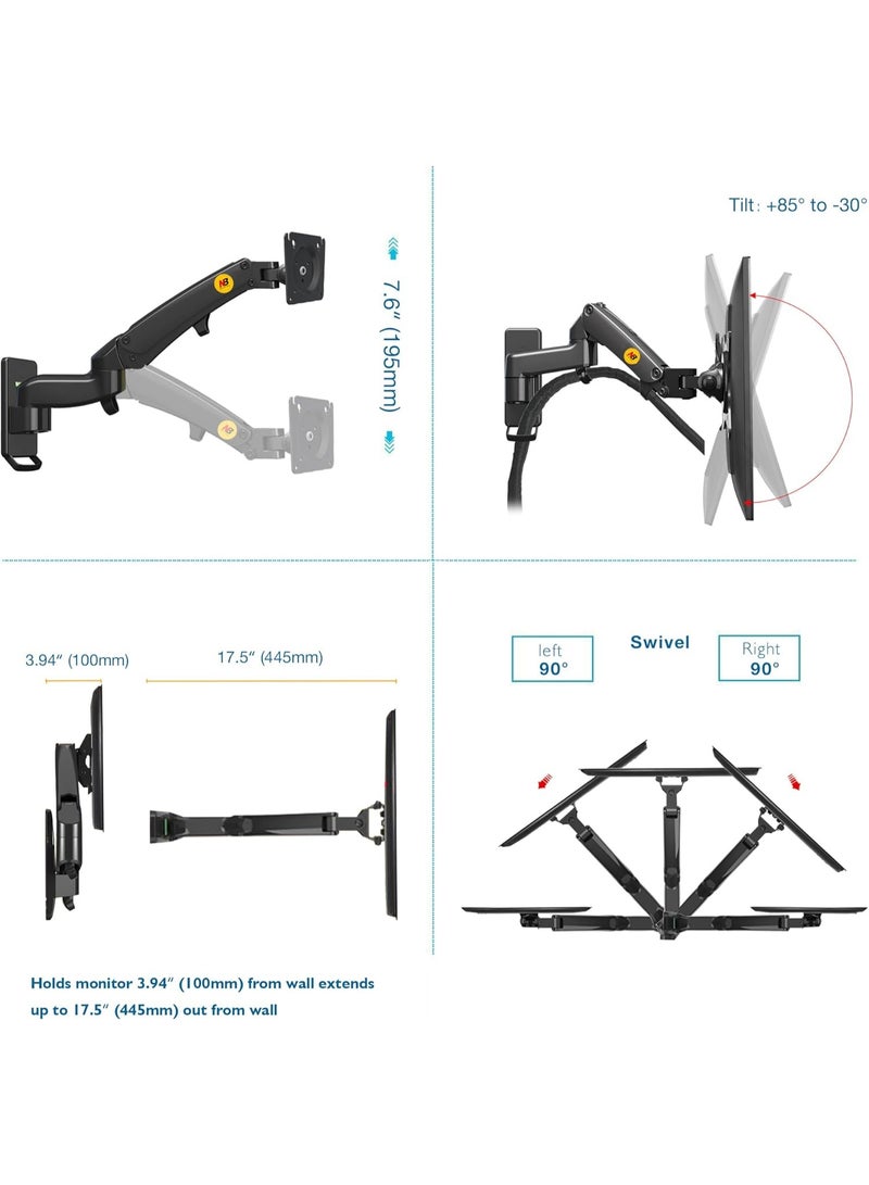 NB NORTH BAYOU Monitor Arm TV Wall Mount Bracket for 17-35" Monitors Up to 12KG (Load Capacity from 4.4 to 26lbs) Double Extension - Image 3