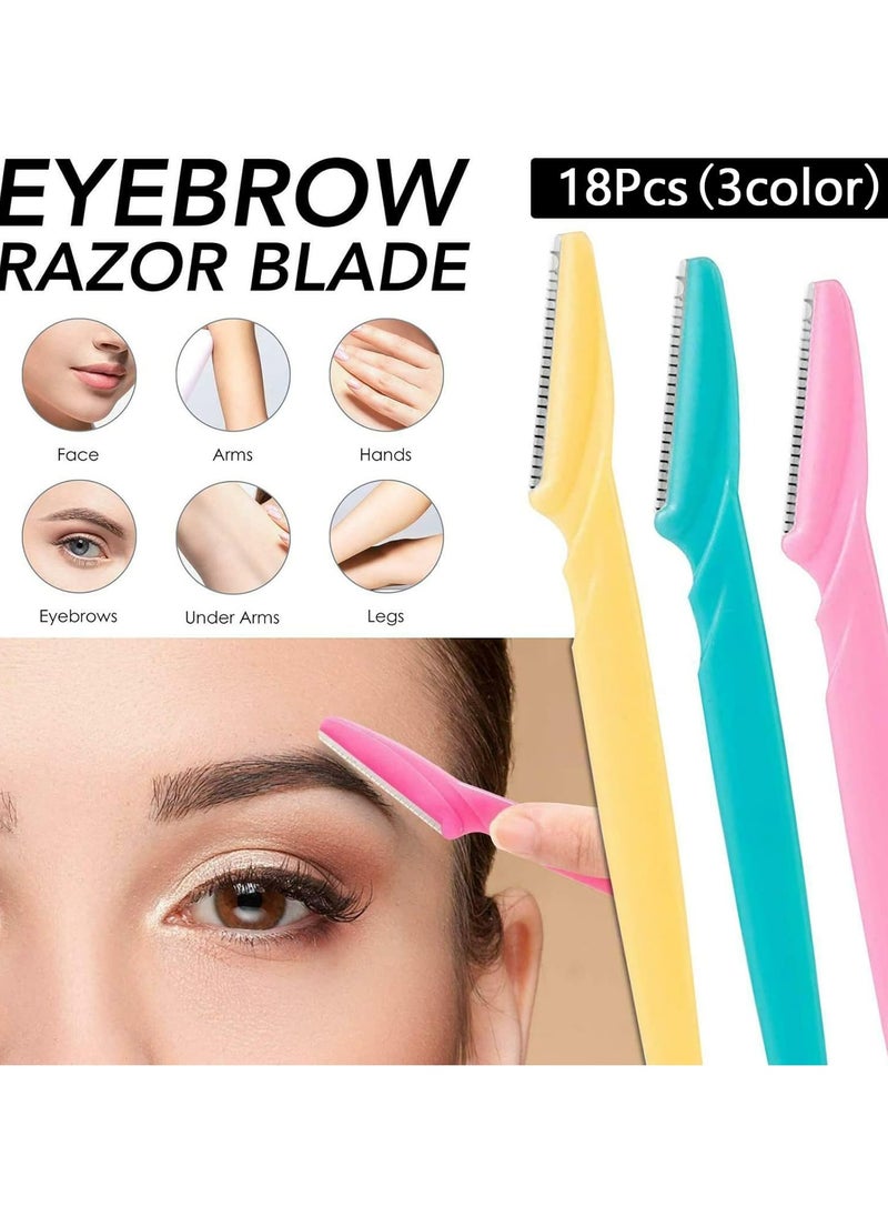 Oasisgalore 18Pcs Eyebrow Razors, Dermaplaning & Grooming Tools, Trimming & Shaving for Women, 3 Colors.  - Image 3