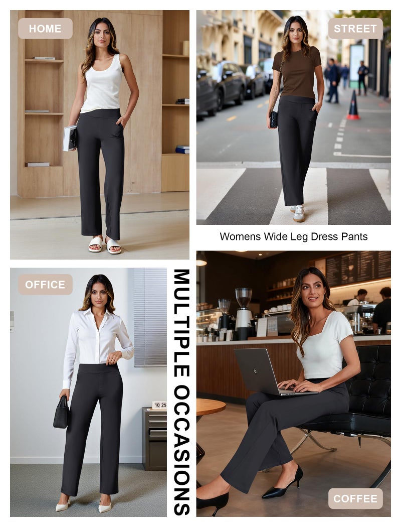 FireSwan Womens Dress Pants Stretchy Wide Leg Work Pants Business Casual Trousers Pull On Office Slacks with 4 Pockets Black - Image 5