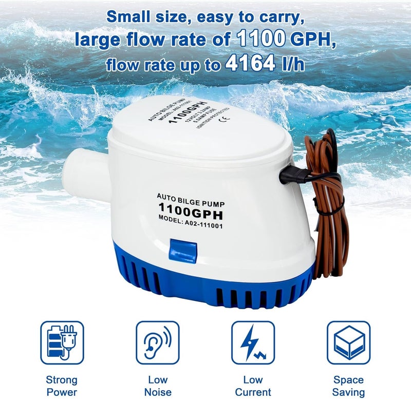 Sanuke 1100GPH Automatic Bilge Pumps, 12V Marine Bilge Water Pump with Float Switch, 1-1/8" Outlet, Electric Motor Submersible Bilge Pump for Boats, Ponds, Pools, Caravan RV - Image 4
