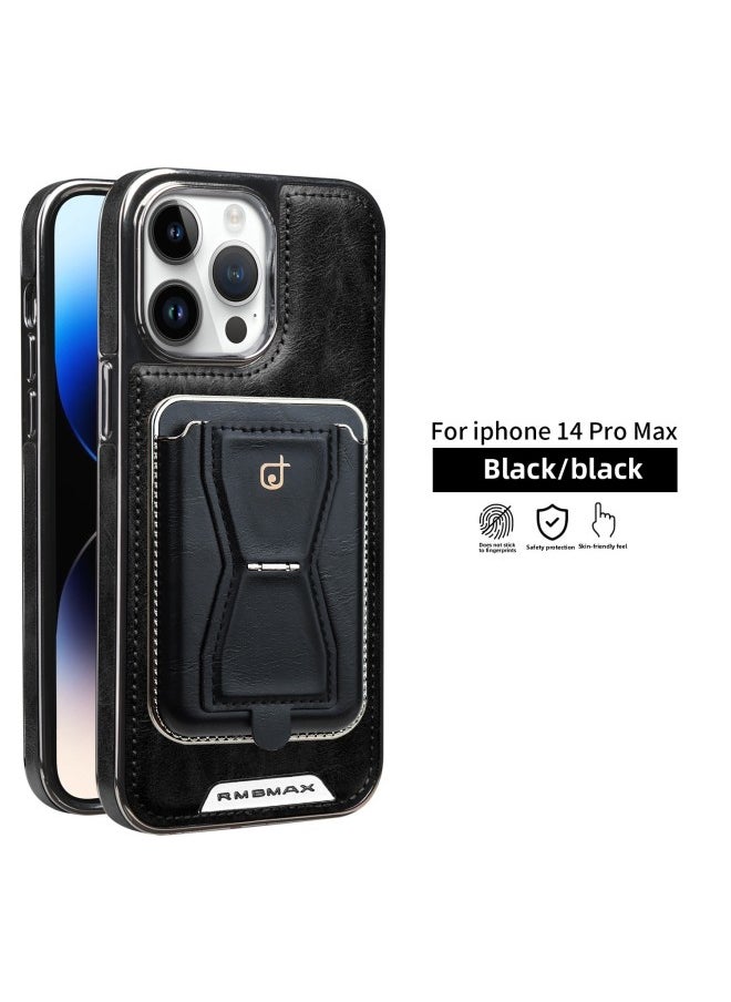 Generic - Electroplated Leather Magnetic Card Holder Case Suitable For IPhone16ProMax Phone Case Apple 15 Service Leather Case-Color:Blue + Card Package P95-electroplated Leather Shell-Applicable Model:iPhone 14 - Image 1