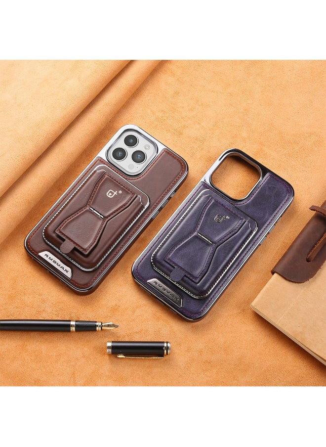 Generic - Electroplated Leather Magnetic Card Holder Case Suitable For IPhone16ProMax Phone Case Apple 15 Service Leather Case-Color:Blue + Card Package P95-electroplated Leather Shell-Applicable Model:iPhone 14 - Image 1