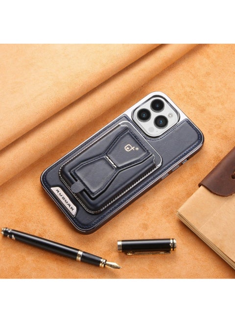 Electroplated Leather Magnetic Card Holder Case Suitable For IPhone16ProMax Phone Case Apple 15 Service Leather Case-Color:Blue + Card Package P95-electroplated Leather Shell-Applicable Model:iPhone 14