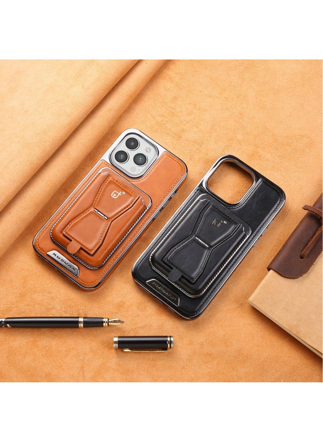 Generic - Electroplated Leather Magnetic Card Holder Case Suitable For IPhone16ProMax Phone Case Apple 15 Service Leather Case-Color:Blue + Card Package P95-electroplated Leather Shell-Applicable Model:iPhone 14 - Image 1