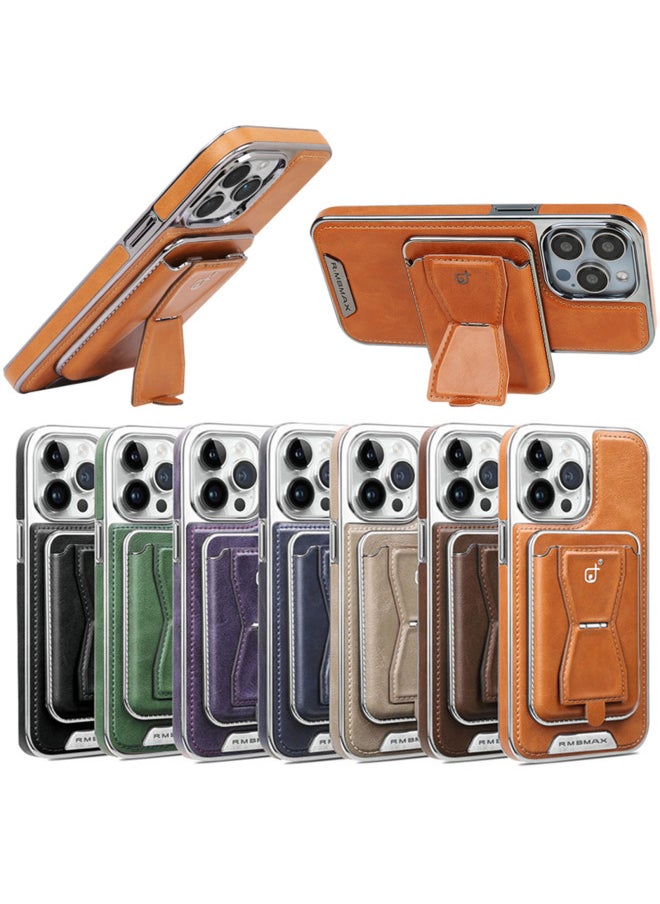 Generic - Electroplated Leather Magnetic Card Holder Case Suitable For IPhone16ProMax Phone Case Apple 15 Service Leather Case-Color:Blue + Card Package P95-electroplated Leather Shell-Applicable Model:iPhone 14 - Image 1