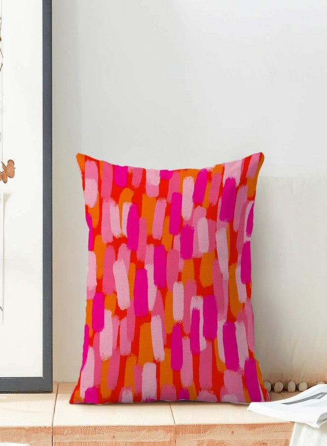 Sorktse Hot Pink Orange Paint Brush Pillow Covers 18 x 18 Inch Set of 2 Aesthetic Throw Pillows Outdoor Decorative Trendy Funky Dormitory Preppy Pillowcases Linen Cushion Cases for Bed Sofa Couch College - Image 3