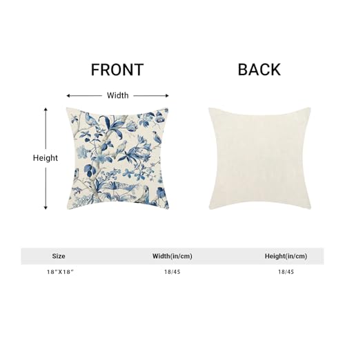 CXMEIFLY Navy Blue Spring Floral Pillow Covers 18 x 18 Inch Set of 2 for Chinoiserie Flowers Bird Decor Throw Pillows Vintage Plant Outdoor Decorative Cushion Cases for Couch Bed Decorations - Image 5