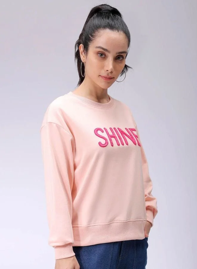 Women Relaxed Fit Typography Printed Crew Neck Long Sleeve Crewneck Sweatshirt