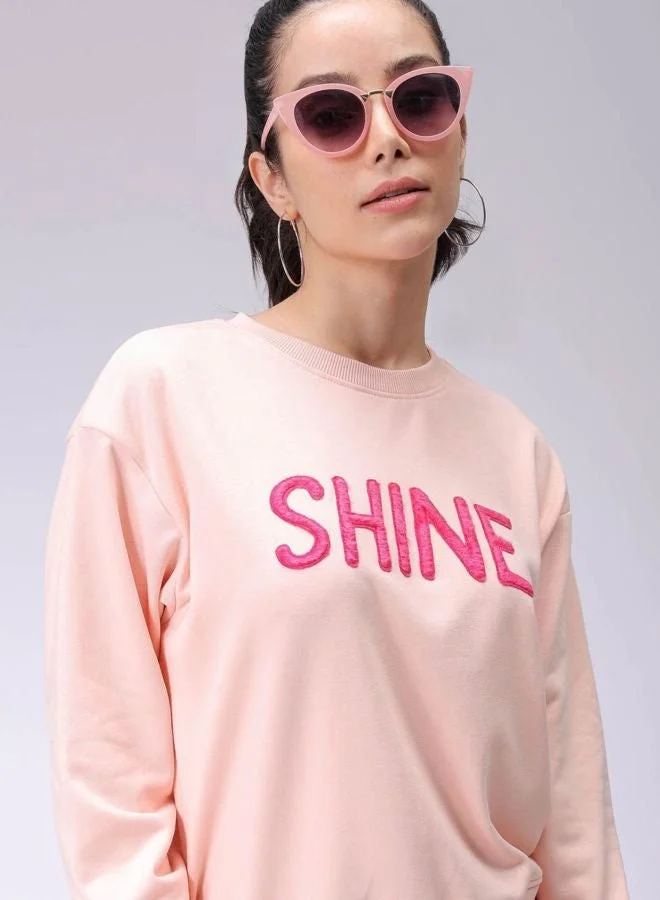 Freehand Women Relaxed Fit Typography Printed Crew Neck Long Sleeve Crewneck Sweatshirt