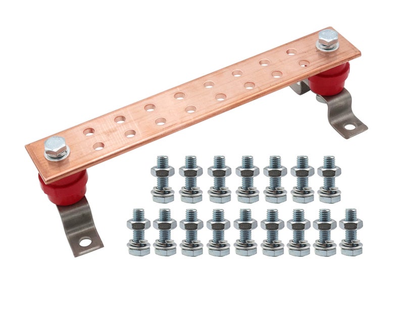 LBY .24"x 1.97"x 11.8" Wall Mounted Copper Ground Bar Kit, with 16 Terminal Positions, Copper Grounding Busbar Bar Kit