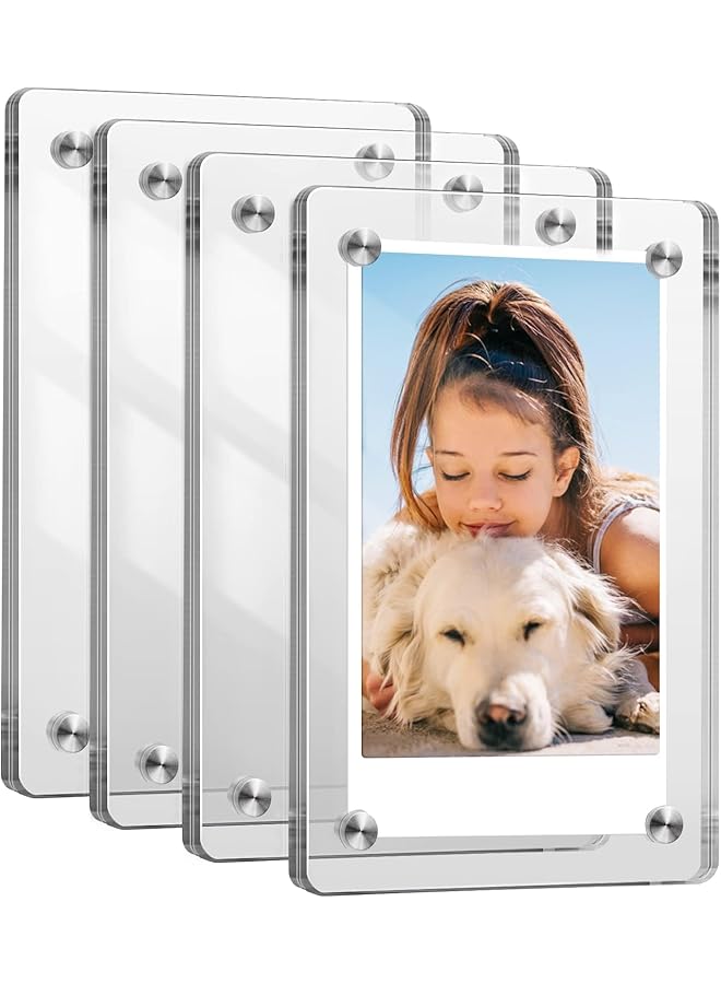 erorex Acrylic Magnetic Photo Frame 4Pcs Double Sided Fridge Picture Frame 2 X 3 Inch Polaroid Instant Film For Fujifilm Instax Mini 12 11 Evo 40 99 Mini Link 3 Link 2 Printer Film Clear - Image 1