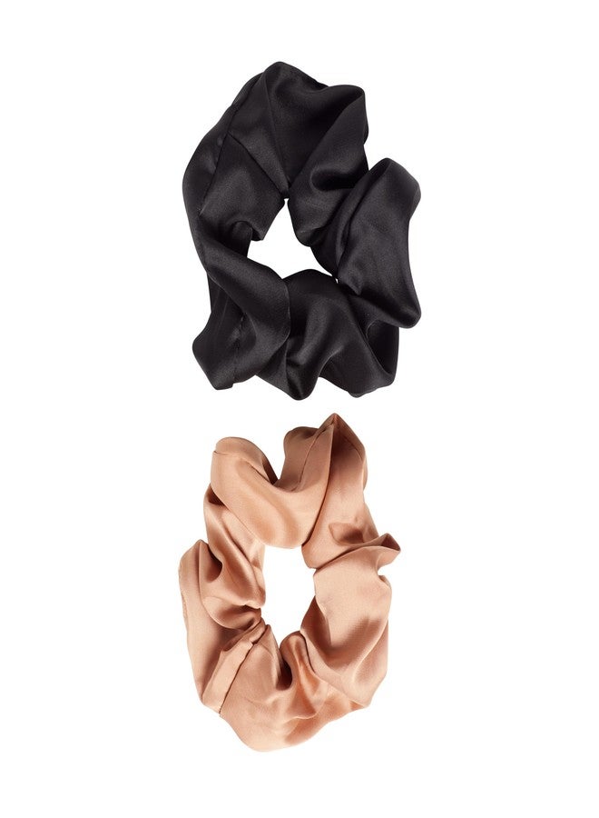 Goody Ouchless Forever Satin Scrunchies, 2 Ct, Brown & Black, 3X Stronger Damage-Free Hold Hair Scrunchies, 16 Strand Inner Core, Styling Accessories for Women & Men, For Medium-Thick Hair - Image 3