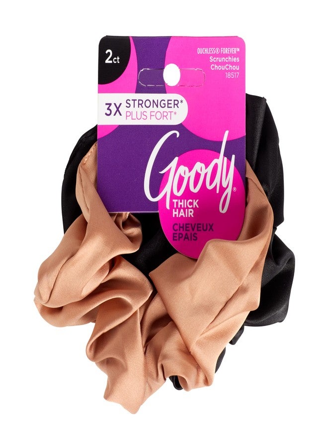 Goody Ouchless Forever Satin Scrunchies, 2 Ct, Brown & Black, 3X Stronger Damage-Free Hold Hair Scrunchies, 16 Strand Inner Core, Styling Accessories for Women & Men, For Medium-Thick Hair - Image 1