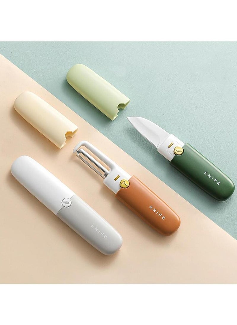 Generic - 2 in 1 Potato Peeler with Knife Stainless Steel Portable Knife Peeler Set Vegetable Peeler Fruit Peeler for Office Kitchen Camping Hiking - Image 1