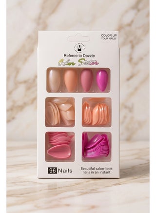 96 pieces of high-quality, multi-colored artificial nails for women and girls.