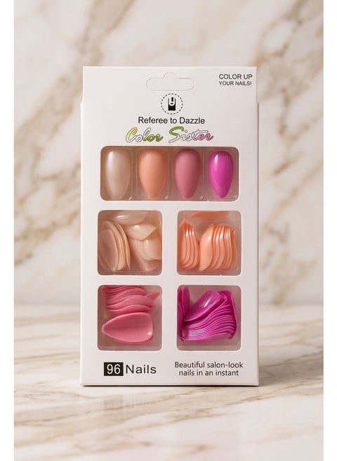 96 pieces of high-quality, multi-colored artificial nails for women and girls.