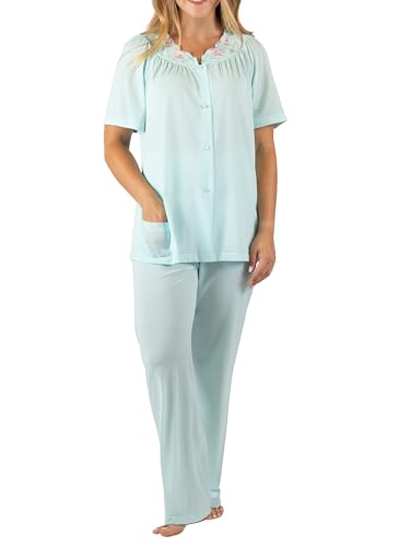 Shadowline Women's Plus-Size Petals Short Sleeve Pajama, Sea Foam, 46 - Image 1