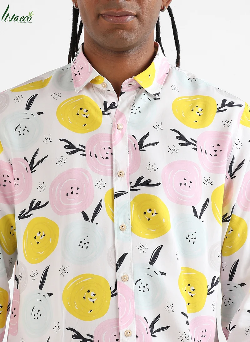 Campus Sutra Men's EcoLiva Multicolour Artistic Botanical Shirt