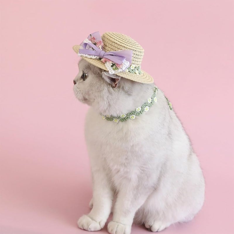 Pink Pet Sun Hat with Ribbon Bow and Strap Outdoor Outfit - Image 5