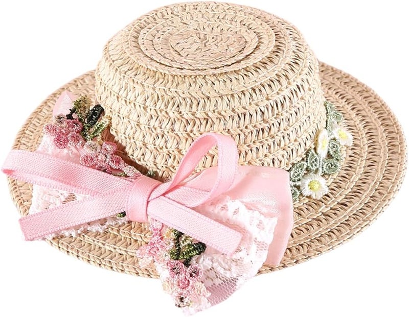 Pink Pet Sun Hat with Ribbon Bow and Strap Outdoor Outfit - Image 2
