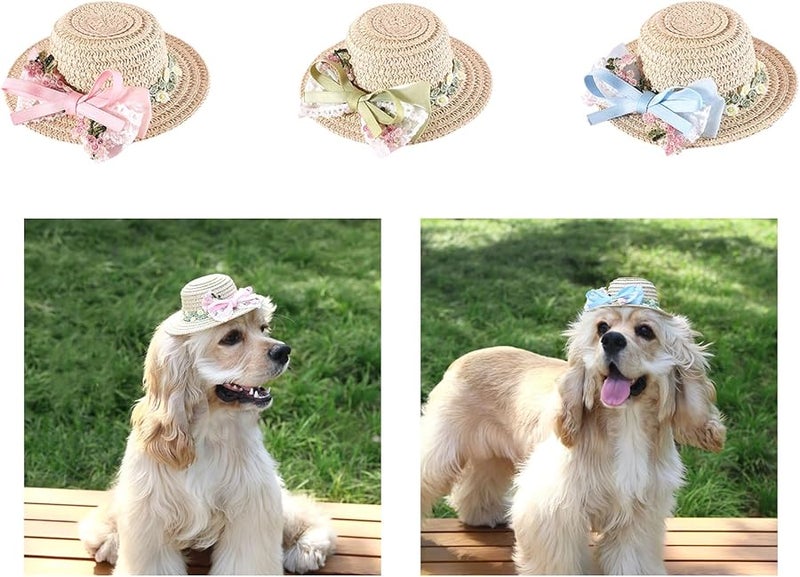 Pink Pet Sun Hat with Ribbon Bow and Strap Outdoor Outfit - Image 3