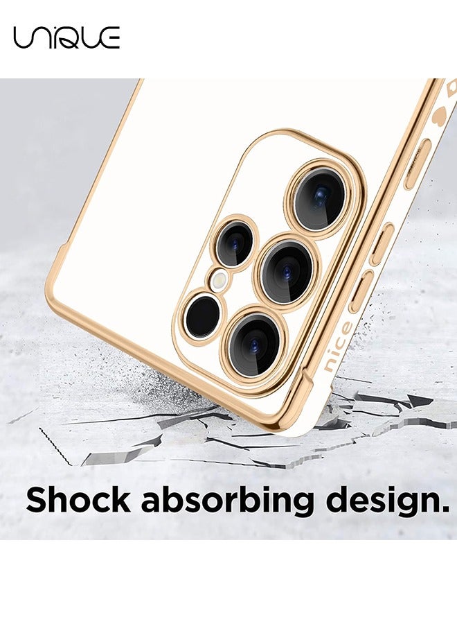 يونيك متوافق مع جراب سامسونج جالاكسي S25 الترا - مطلي بالقلب الحب بالكهرباء واقي كاميرا فاخر أنيق غطاء خلفي واقي من مادة البولي يوريثان ناعم مقاوم للصدمات جراب سامسونج جالاكسي S25 الترا - أبيض - Image 2