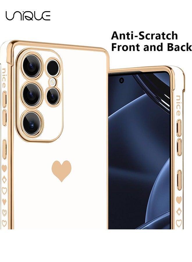يونيك متوافق مع جراب سامسونج جالاكسي S25 الترا - مطلي بالقلب الحب بالكهرباء واقي كاميرا فاخر أنيق غطاء خلفي واقي من مادة البولي يوريثان ناعم مقاوم للصدمات جراب سامسونج جالاكسي S25 الترا - أبيض - Image 4