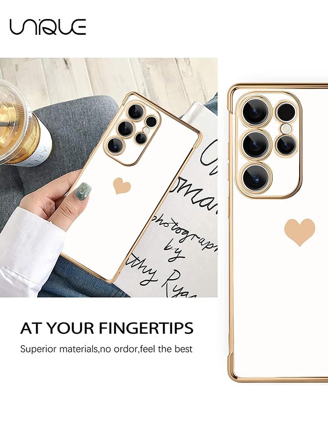 يونيك متوافق مع جراب سامسونج جالاكسي S25 الترا - مطلي بالقلب الحب بالكهرباء واقي كاميرا فاخر أنيق غطاء خلفي واقي من مادة البولي يوريثان ناعم مقاوم للصدمات جراب سامسونج جالاكسي S25 الترا - أبيض - Image 5