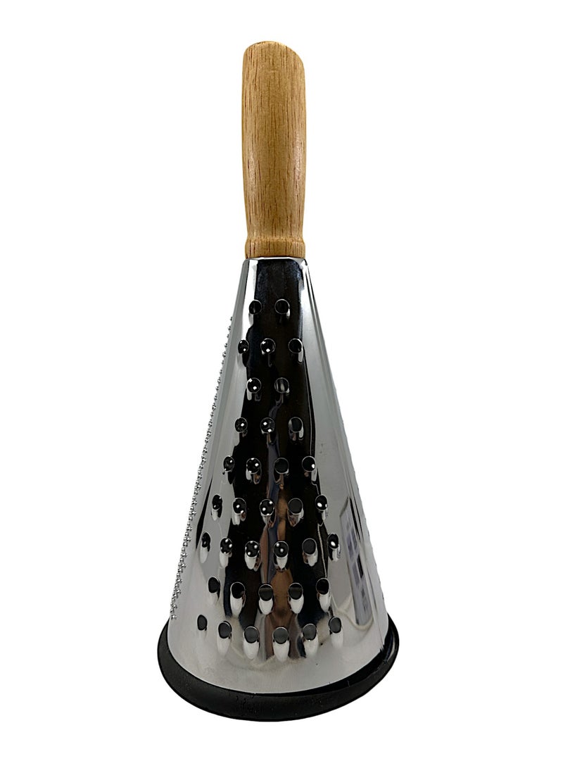 YOLO Easy Grip Wooden Handle Stainless Steel Conical Grater Silver with 3 Side Grading  - Image 3