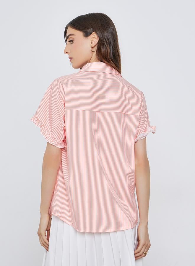 تايك تو بلوزة مخططة بأكمام منفوخة - Image 4