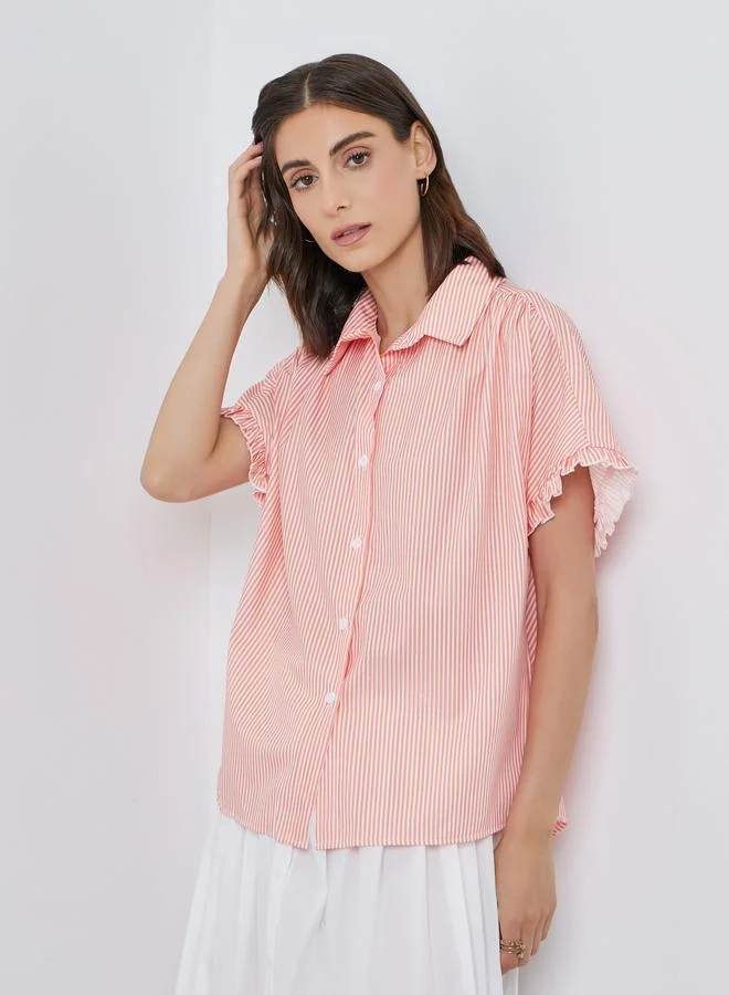 Take Two Take Two Women Striped Ruffled Oversized Shirt