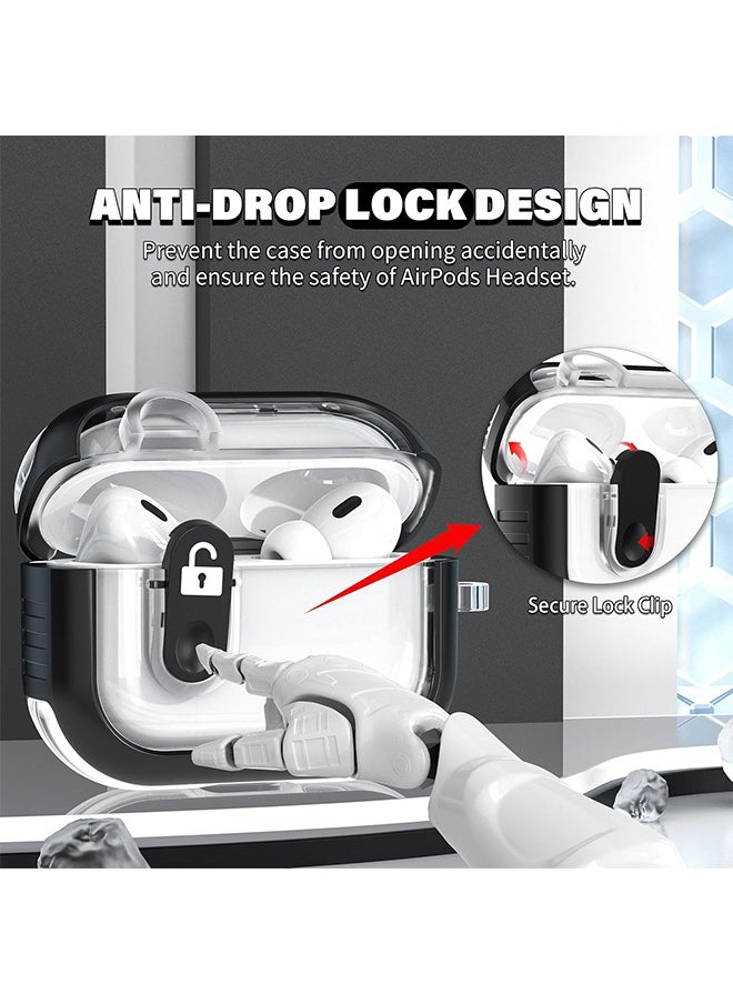 Generic - Shockproof TPU Transparent Case for Airpods Pro 2nd Generation with Secure Lock,Compatible with Airpods Pro 2nd/1st Generation Case, Protective Case Cover for for AirPods Pro 2/Pro with Cleaner Kit and Keychain - Image 1