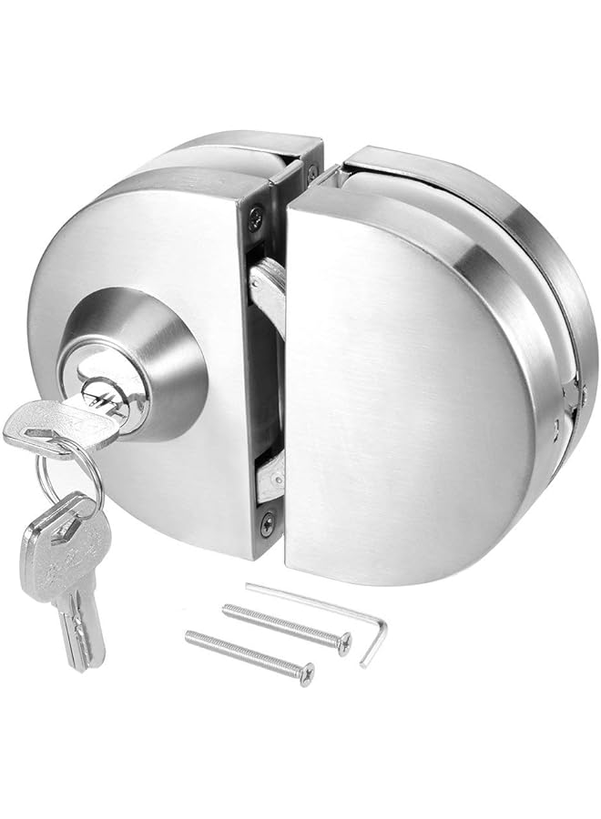 PROMASS PROMASS 304 Stainless Steel Commercial Durable Metal Chrome 10 mm -12 mm Glass Door Anti-Theft Security Lock， Double Swing Hinged Frameless Push Sliding Gate Lock with 3 Keys  - Image 1