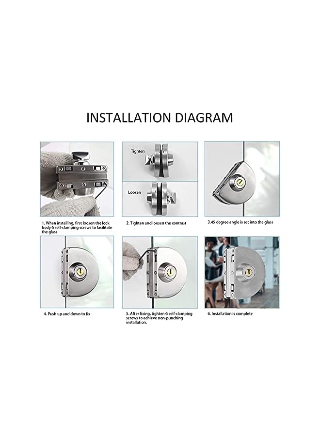 PROMASS PROMASS 304 Stainless Steel Commercial Durable Metal Chrome 10 mm -12 mm Glass Door Anti-Theft Security Lock， Double Swing Hinged Frameless Push Sliding Gate Lock with 3 Keys  - Image 2