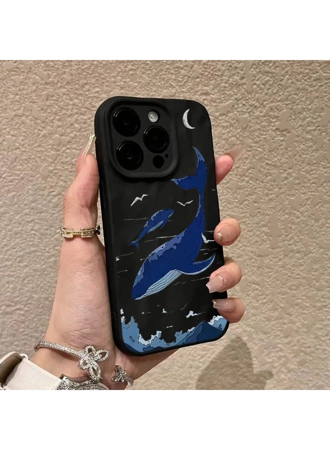 NIBEMINENT Wrinkle Whale Protective TPU Case Cover For iPhone 14 Plus, Black