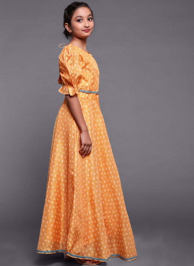 أيه كيه إس طقم ليجنغ تشولي مطبوع باللون الأصفر مع دوباتا للفتيات - Image 5