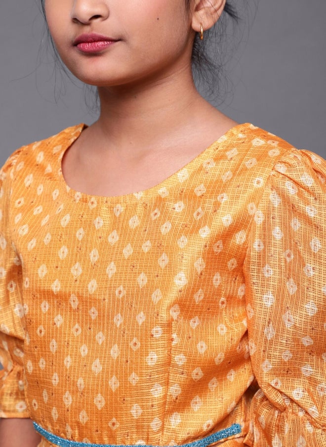 أيه كيه إس طقم ليجنغ تشولي مطبوع باللون الأصفر مع دوباتا للفتيات - Image 2