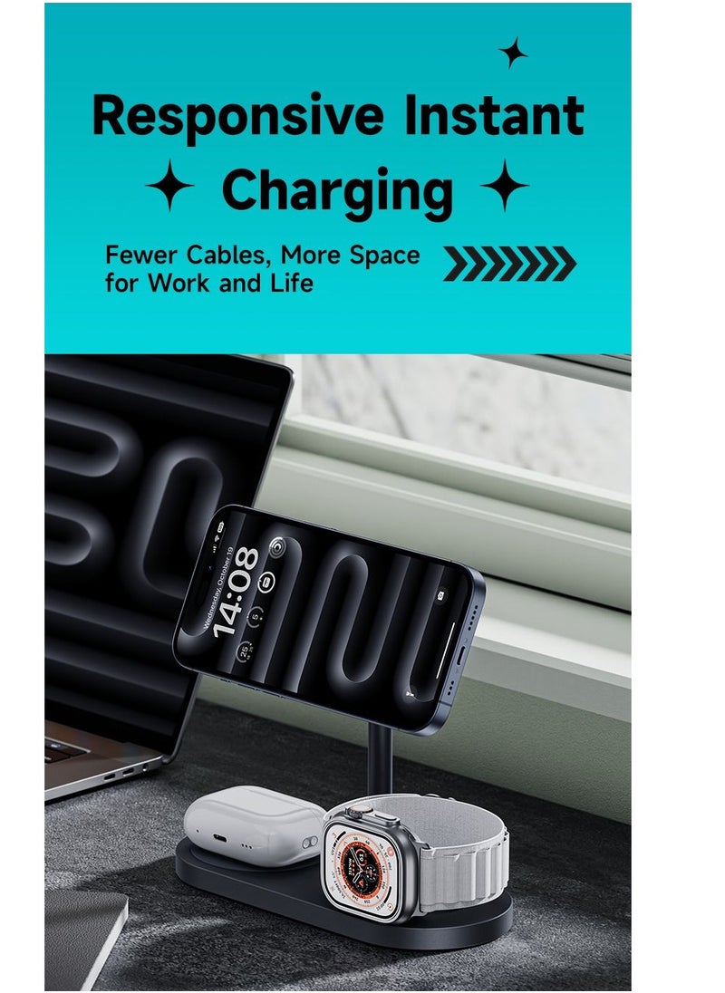 Benks Benks W15 Infinity Omni 3-in-1 Wireless Charger Stand, Magnetic Connection, 15W Fast Charging for Phone, 5W for AirPods & 5W for Apple Watch Simultaneously, Adjustable Angle, Black  - Image 3