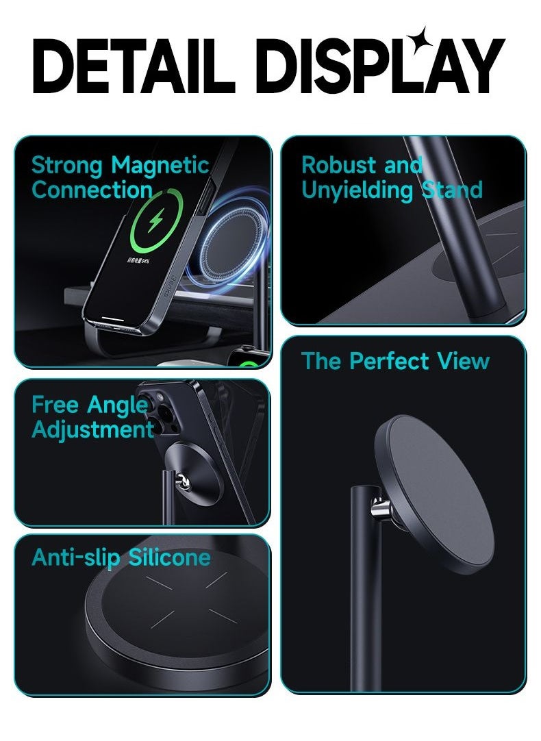 Benks Benks W15 Infinity Omni 3-in-1 Wireless Charger Stand, Magnetic Connection, 15W Fast Charging for Phone, 5W for AirPods & 5W for Apple Watch Simultaneously, Adjustable Angle, Black  - Image 4