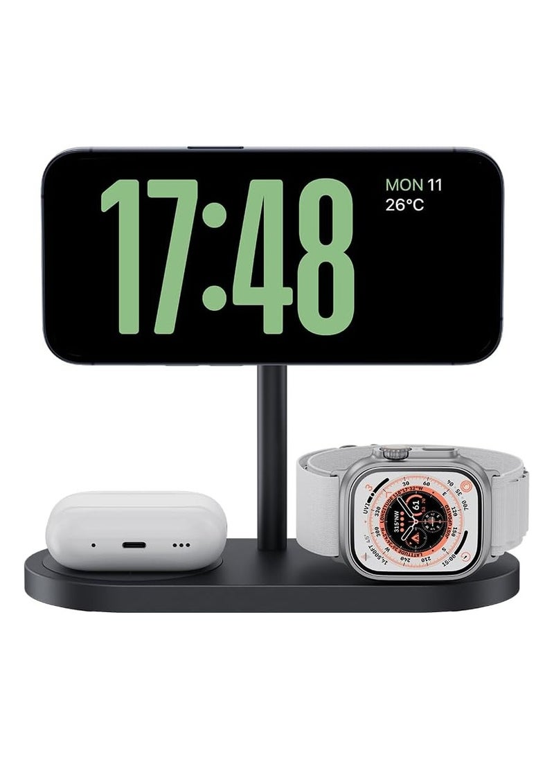 Benks Benks W15 Infinity Omni 3-in-1 Wireless Charger Stand, Magnetic Connection, 15W Fast Charging for Phone, 5W for AirPods & 5W for Apple Watch Simultaneously, Adjustable Angle, Black  - Image 1