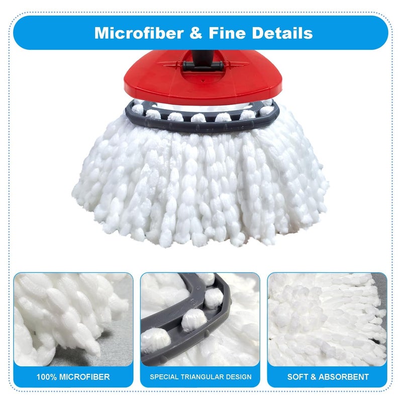 JIUMEE Easywring 1-Tank System,Mop Replacement Heads for O-Ceda Mop Replace Head, Spin Mop Heads Replacements, Microfiber Spin Mop Refills, Easy Cleaning Mop Head Replacement (White-3pcs) - Image 3