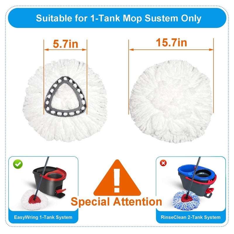 JIUMEE Easywring 1-Tank System,Mop Replacement Heads for O-Ceda Mop Replace Head, Spin Mop Heads Replacements, Microfiber Spin Mop Refills, Easy Cleaning Mop Head Replacement (White-3pcs) - Image 2