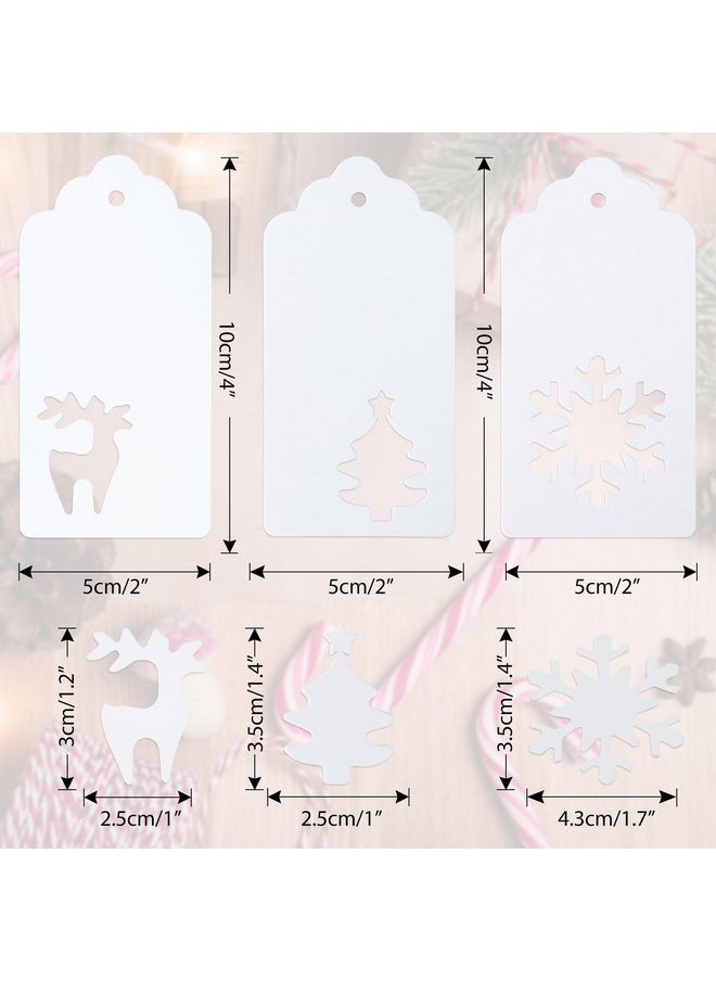 jijAcraft Christmas Gift Tags, 150Pcs Christmas Tags With String, Blank Xmas Gift Tags, White Paper Hollow Christmas Trees, Rudolph And Snowflake Shapes Gift Tags For Christmas Presents, Diy Craft  - Image 2